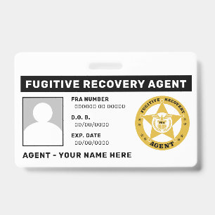 FUGITIVE RECOVERY AGENT BADGE CLIP ID BADGE
