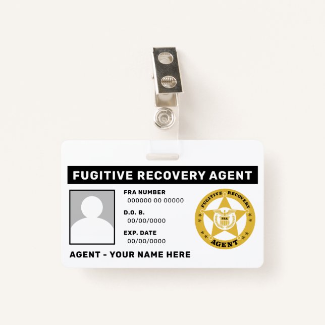 FUGITIVE RECOVERY AGENT BADGE CLIP ID BADGE (Front with Clip)