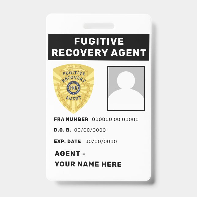 FUGITIVE RECOVERY AGENT Badge ID Badge (Front)