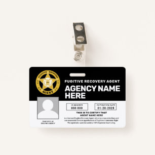 FUGITIVE RECOVERY AGENT BADGE  ID BADGE