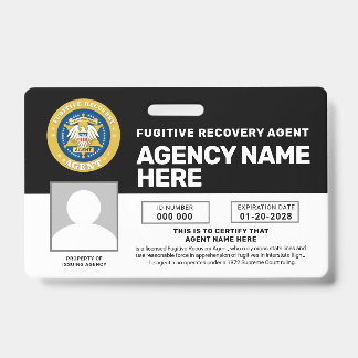 FUGITIVE RECOVERY AGENT BADGE  ID BADGE