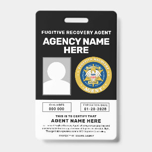 FUGITIVE RECOVERY AGENT BADGE  ID BADGE
