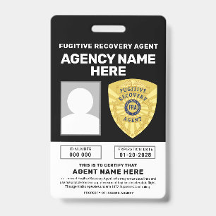 FUGITIVE RECOVERY AGENT BADGE  ID BADGE