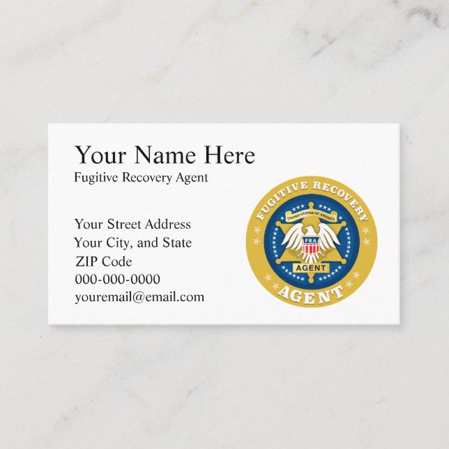 FUGITIVE RECOVERY AGENT Business Cards (Front)
