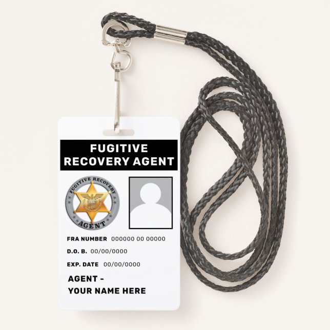 FUGITIVE RECOVERY AGENT Lanyard Badge ID Badge (Front with Lanyard)