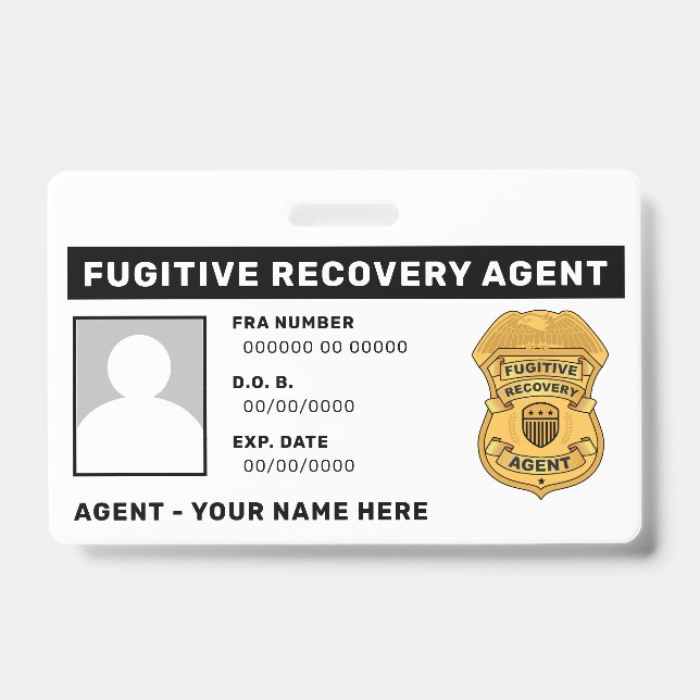 FUGITIVE RECOVERY AGENT Lanyard Badge ID Badge (Front)
