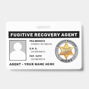 FUGITIVE RECOVERY AGENT Lanyard Badge ID Badge