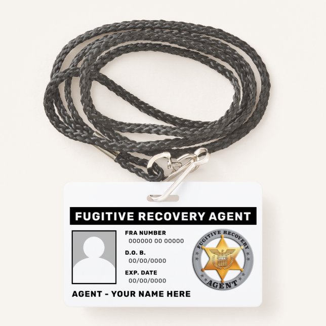 FUGITIVE RECOVERY AGENT Lanyard Badge ID Badge (Front with Lanyard)