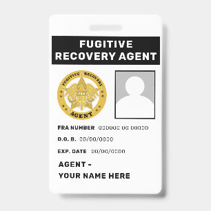 FUGITIVE RECOVERY AGENT Lanyard Badge ID Badge