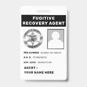 FUGITIVE RECOVERY AGENT Lanyard Badge ID Badge