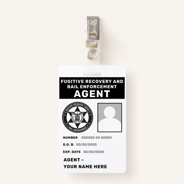 FUGITIVE RECOVERY  & BAIL ENFORCEMENT AGENT Badge ID Badge (Front with Clip)