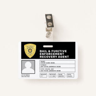 FUGITIVE RECOVERY & BAIL ENFORCEMENT AGENT BADGE ID BADGE