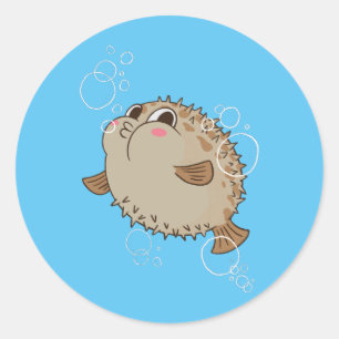 Fugu Sea Life Cartoon Design Classic Round Sticker