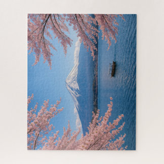 Fuji and Sakura by the Spring Lakeside Jigsaw Puzzle