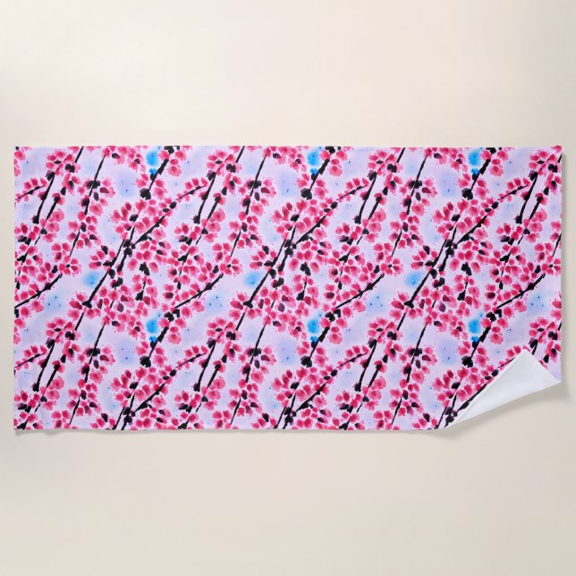 Fuji and Sakura Pink  Beach Towel (Front)
