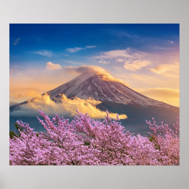 Fuji Mountain and Cherry Blossoms in Spring Japan Poster (Front)