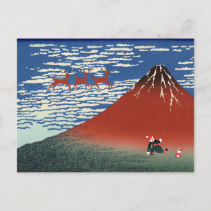 Fuji Mountains in Christmas, Vintage Japanese Art Postcard