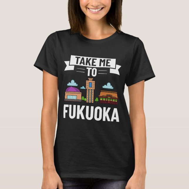 Fukuoka Japan City Skyline Map Travel T-Shirt (Front)