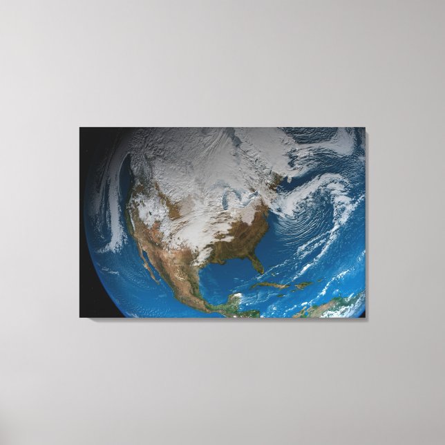 Ful Earth With Simulated Clouds Over North America Canvas Print (Front)