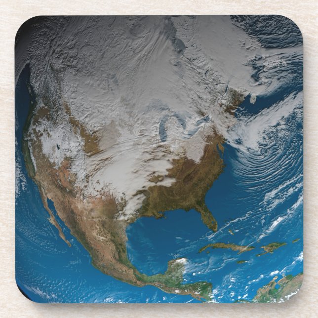 Ful Earth With Simulated Clouds Over North America Coaster (Front)