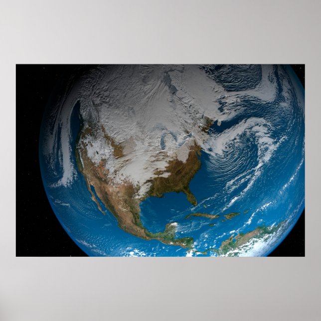 Ful Earth With Simulated Clouds Over North America Poster (Front)