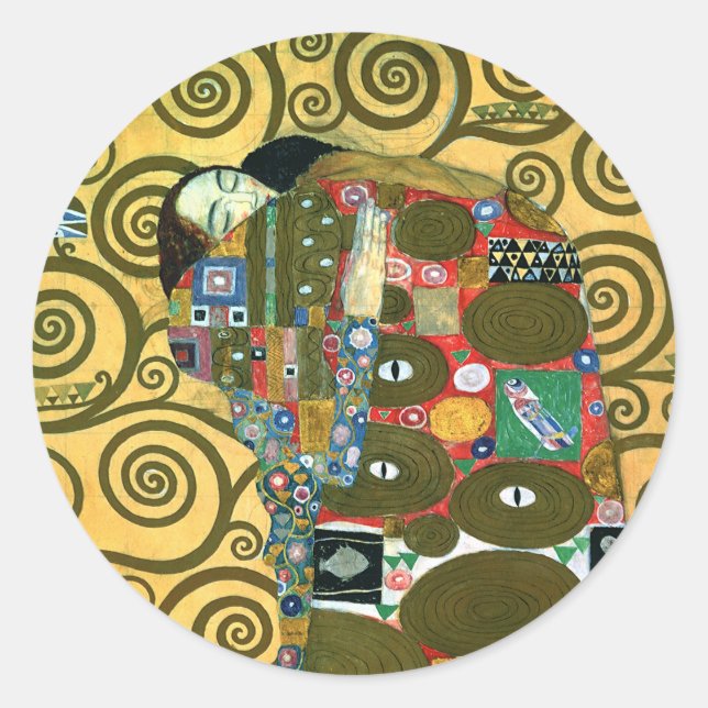 Fulfilment aka The Embrace by Gustav Klimt Classic Round Sticker (Front)