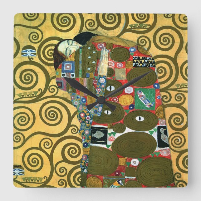 Fulfilment aka The Embrace by Gustav Klimt Square Wall Clock (Front)