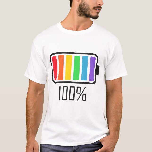 Full Battery Rainbow Colours T-Shirt – LGBTQ+ Prid (Front)