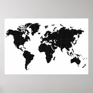Full Black Colour Wall Art World Map Poster