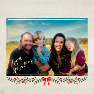 Full bleed holiday photo card gold foil
