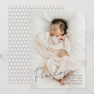 Full bleed modern calligraphic baby name announcement