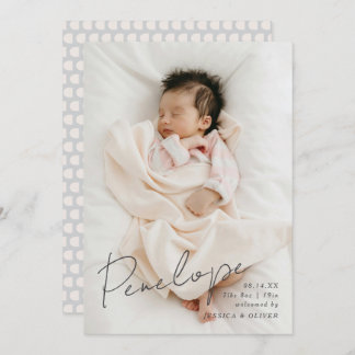 Full bleed modern calligraphic baby name announcement