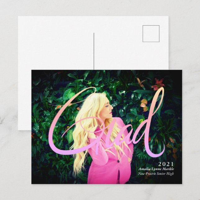 Full Bleed Photo Neon 2 Grad Overlay Announcement Postcard (Front/Back)