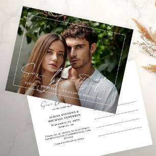 Full bleed photo simple modern elegant wedding announcement postcard
