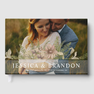 Full Bleed Photo Wedding Vintage Floral Garland Guest Book