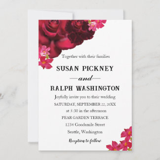 Full Bloom Red & Burgundy Rose Wedding Invitation