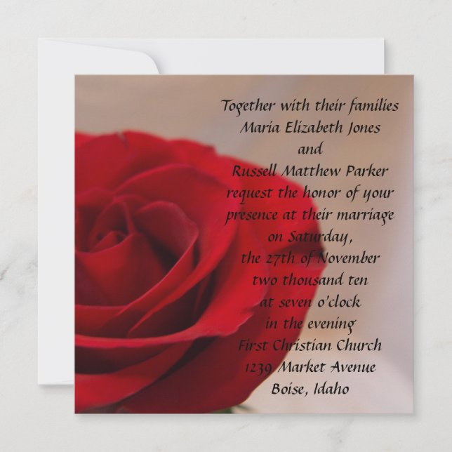 Full Bloom Red Rose Wedding Invitation (Front)