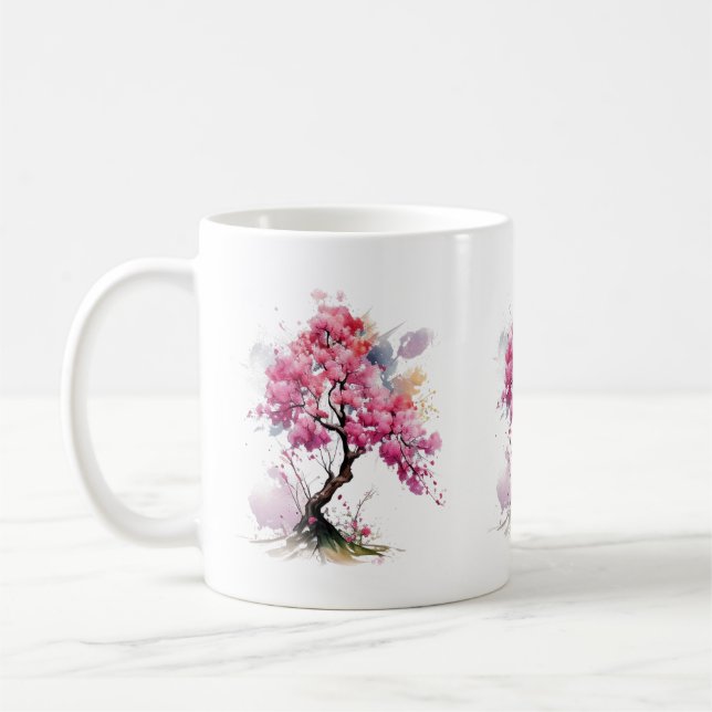 Full Bloom Sakura Cherry Blossom Tree Watercolor Coffee Mug (Left)