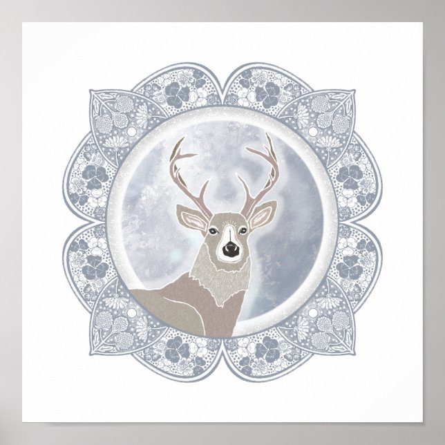 Full Buck Moon | July Moon Illustration Poster (Front)