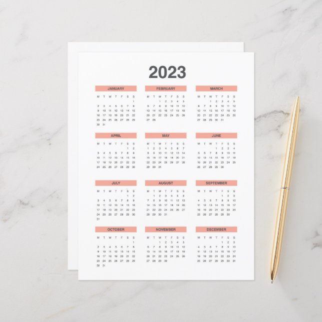 Full Calendar 2023 start from monday (Front/Back In Situ)