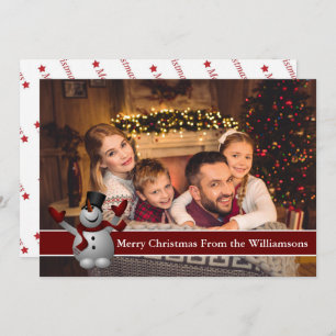 Full Card Photo Snowman With Red Text Band