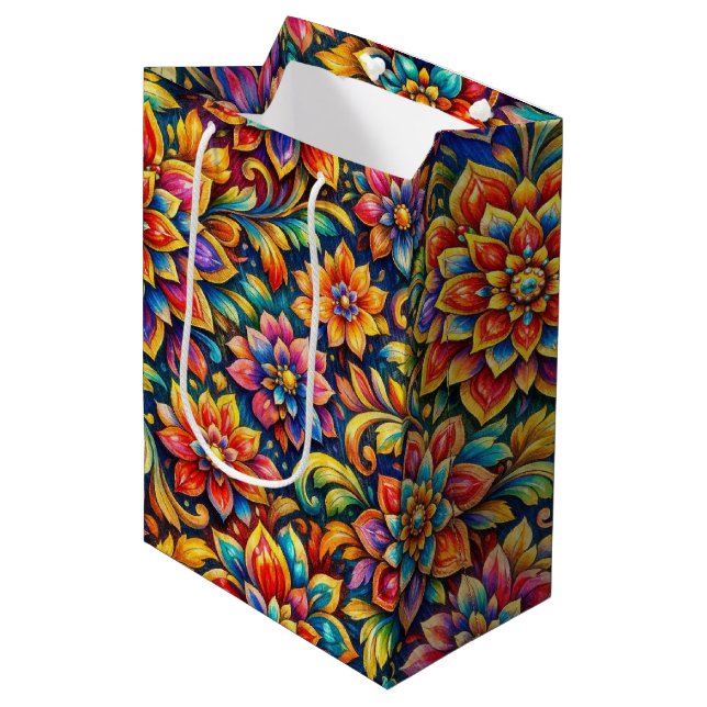 full color flowers medium gift bag (Front Angled)