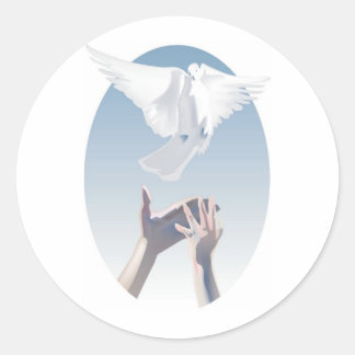 Full Colour Dove and Hands Image Classic Round Sticker