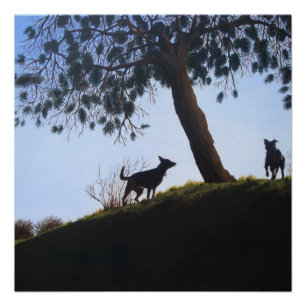 full colour scenic dogs in park landscape art poster