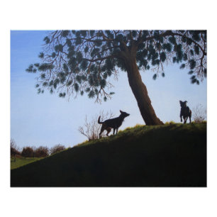 full colour scenic dogs in park landscape art poster