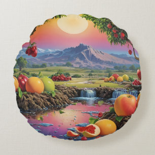 Full Colour Spectrum of Fruit 1 Round Cushion