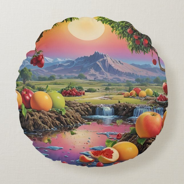 Full Colour Spectrum of Fruit 1 Round Cushion (Front)