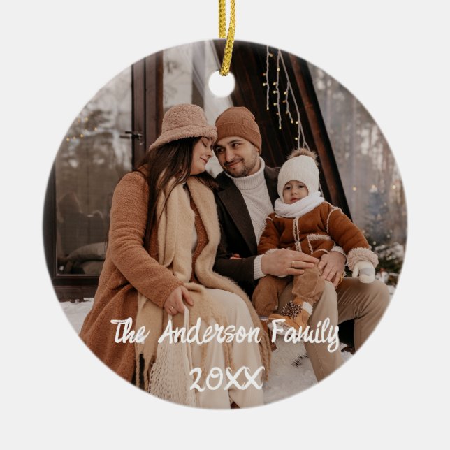 Full Coverage Photo Custom White Script Text  Ceramic Tree Decoration (Front)