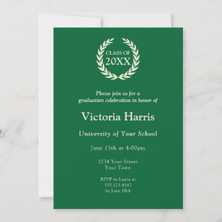 Full Custom Photo College Green Wreath Graduation Invitation