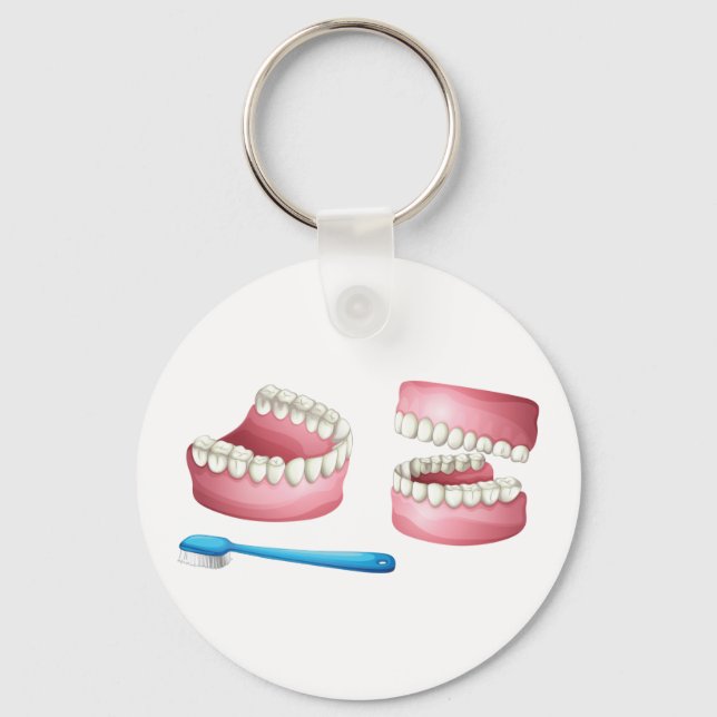 Full Dentures and Blue Toothbrush Dental Care Key Ring (Front)